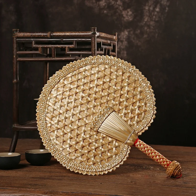 New-Hand-Woven Woven Straw Hand Fan Old Summer Natural Hand Fan Environmentally Friendly Hand-Woven Fan Decorative Round Fan