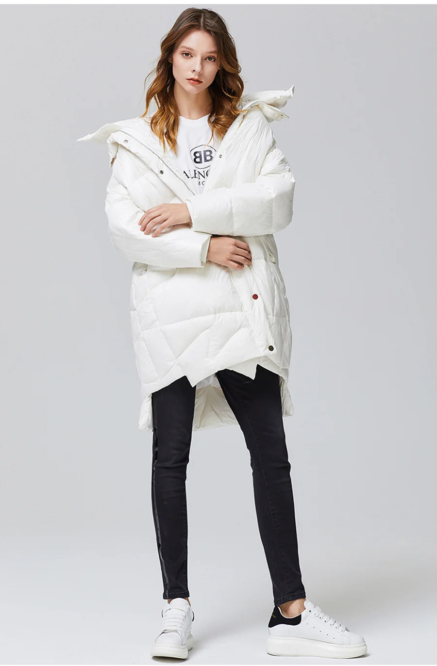 Зимняя куртка, Женская парка, европейский бренд, белый утиный пух, куртки для женщин, толстое Свободное пальто для женщин, плюс размер, 7 цветов, с пряжкой