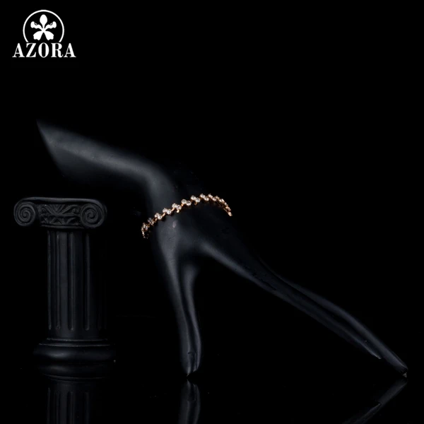 AZORA Elegant Gold Color Full Clear Cubic Zirconia Leaf Bracelet TS0129