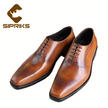 Sipriks luxury patina leather shoes mens goodyear welted dress shoes elegant brown oxfords leather sole formal suits shoes boss