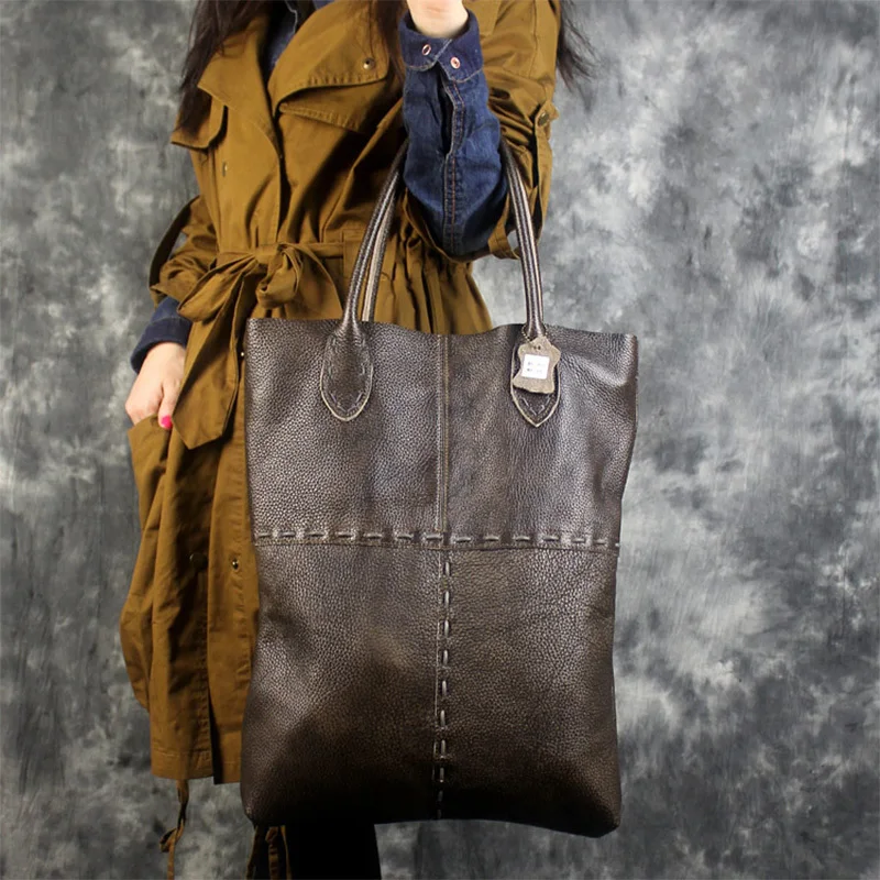 Хит, уникальный дизайн, высокое качество, большая женская сумка из натуральной кожи, сумки, Большая вместительная сумка, большая однотонная женская сумка на плечо E - Цвет: Coffee