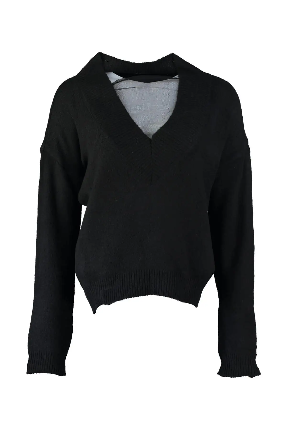 

Trendyol WOMEN-Black V Collar Sweater TWOAW20JK0023