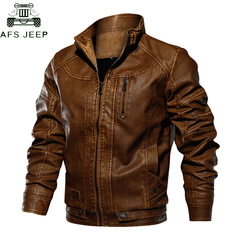 

AFSJEEP Tactical PU Leather Jacket Men Euro Size S-XXL Stand Collar Motorcycle Leather Jacket Male jaqueta de couro Dropshipping
