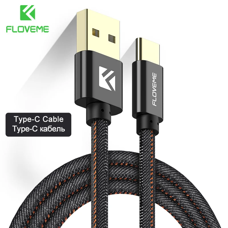 FLOVEME USB C кабель для OnePlus 6 5T 5 3T 3 2 Demin Cowboy usb type C кабель для One Plus 5T 6 3T 2 зарядный Кабо для Honor 9 - Цвет: Black