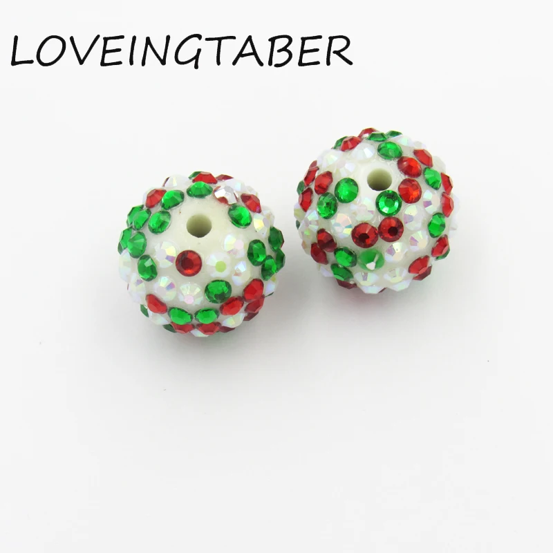 

Newest ! 20mm 100pcs/lot Red Green White AB Mixed Resin Rhinestone On Soild White Beads,Chunky Beads For Kids Jewelry Making