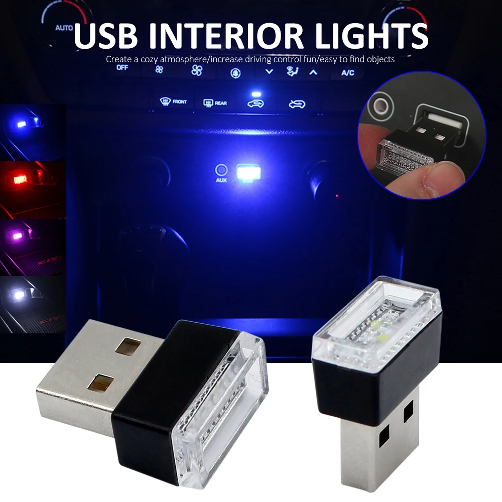 2 шт. автомобильные атмосферные огни светодиодные мини USB сигареты универсальный