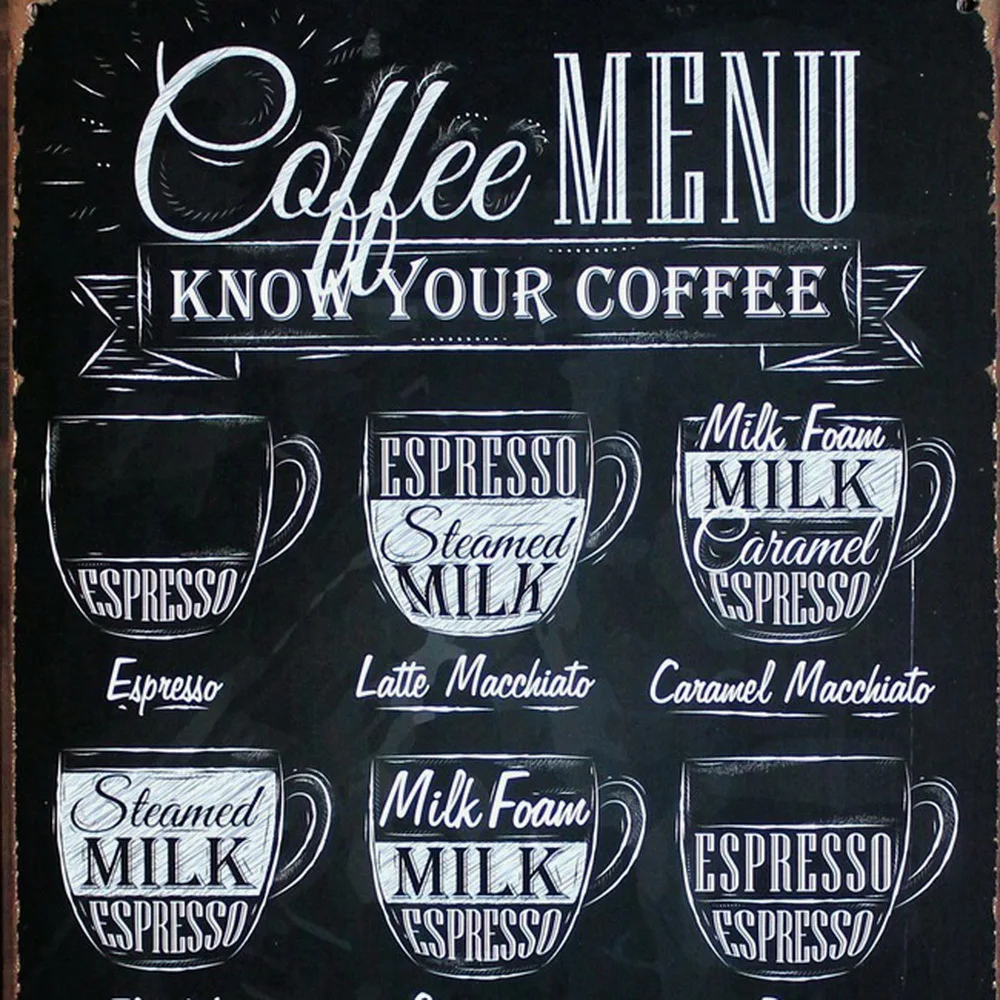 Decoración de menú de café letrero de lata de Metal de neón, placa de bebida de estilo europeo, tabla de bebidas rectangular para pared 20x30 cm