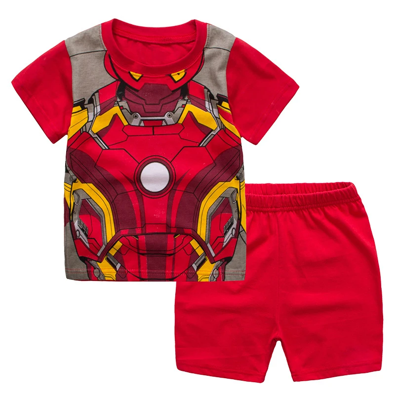 2PCS Summer Baby Boys Iron Man Clothes Set Kids Cartoon Short sleeved