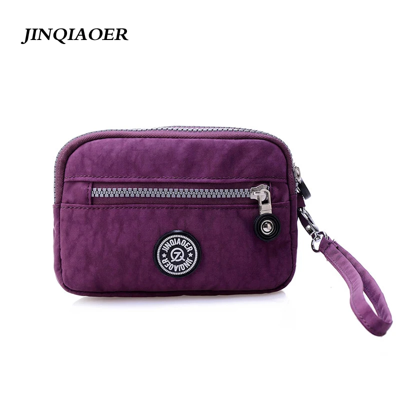

JINQIAOER Brand Original Women Double Layer Zipper Wallet Wristlet Purses Small Fashion Clutch Waterproof Nylon Coin Pocket