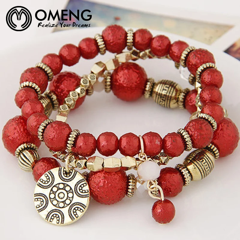 OMENGM Summer Bohemia Candy Jelly Beads Crystal Charm Bracelets Bangles