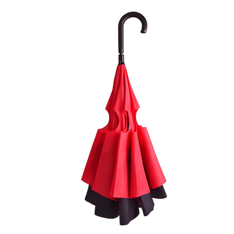 Складной длинный хвостовик двухслойный перевернутый зонтик для защиты от ветра обратный c-крюк Мужской Гольф зонтик обратный зонтик дождь женщин - Цвет: Красный