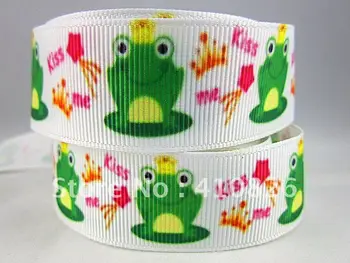 

Q&N ribbon wholesale 1inch 25mm frog crown with kiss me design print grosgrain ribbon or webbing 50yards free shipping