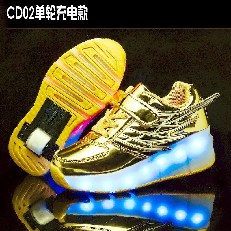 أسود واحد عجلة مضيئة رياضة USB شحن مصباح ليد أحذية التزلج الأسطوانة للأطفال أطفال أحذية الفتيان الفتيات الأحذية تضيء