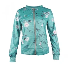 Spring Summer Slim Short Jacket For Women Fashion Floral Print Thin Bomber Jacket O-Neck Long Sleeve Casual Plus Size Jacket 2XL