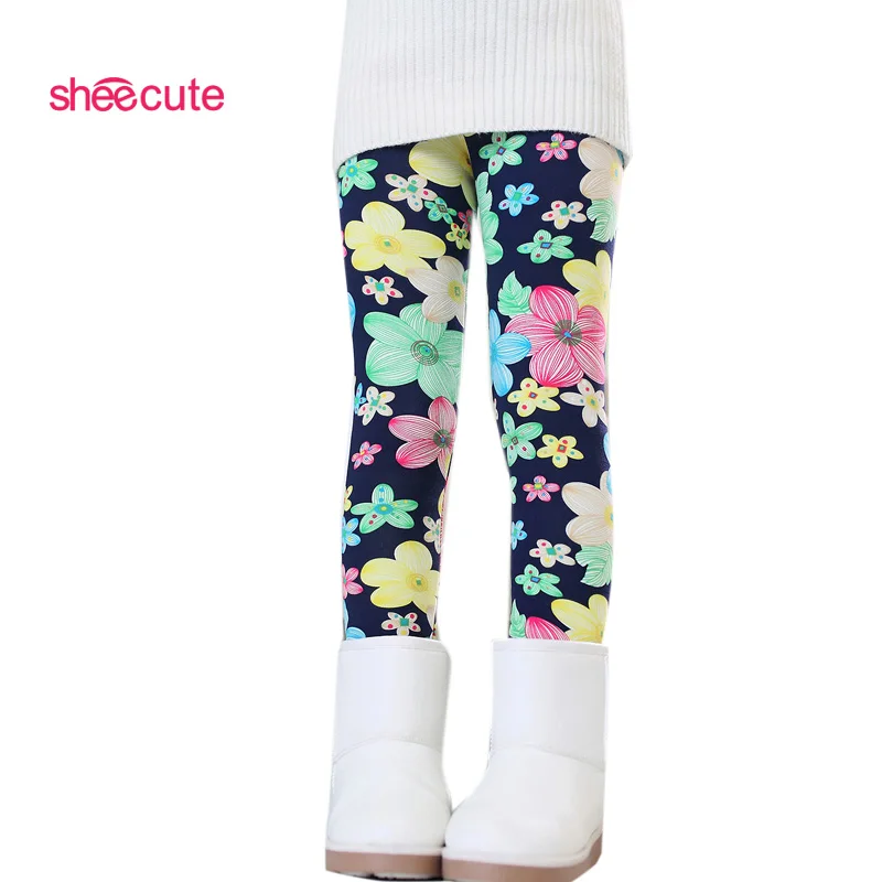 SheeCute/Новая модная зимняя одежда для детей от 3 до 9 лет; теплые хлопковые брюки для девочек; Детские утепленные брюки с цветочным принтом; Леггинсы с принтом