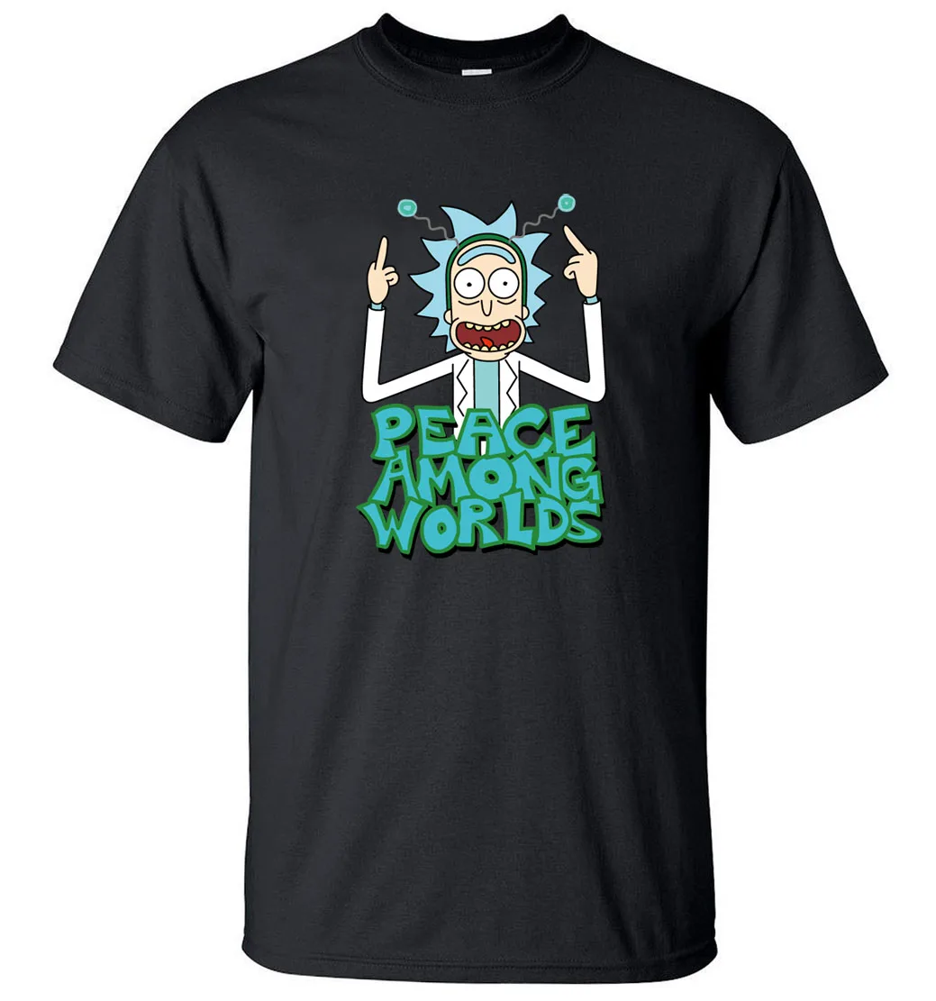 HAMPSON LANQE  Rick and Morty Peace Among Worlds Funny Men T Shirts 2019 Summer Science T Shirt 100% Cotton Men