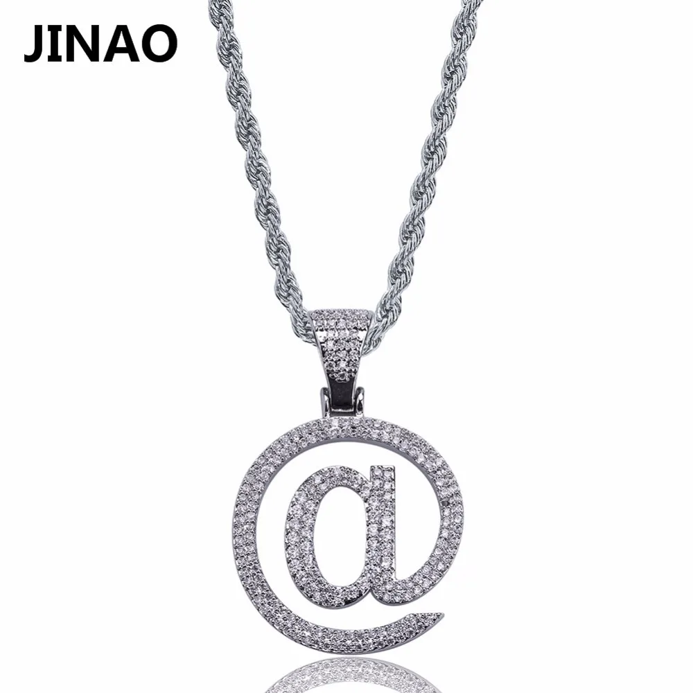 

JINAO Gold/Silver Color Plated Iced Out Micro Pave Cubic Zircon @ Letter Pendant Necklace HipHop Rock Jewelry For Men And Women