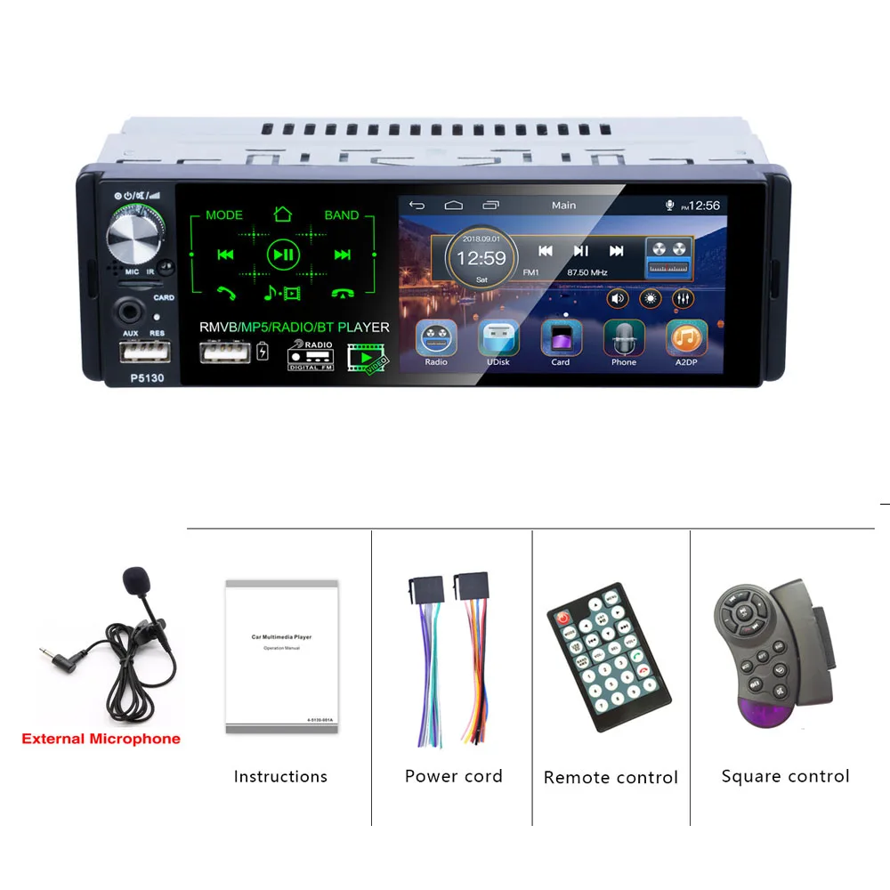 Podofo Автомагнитола 1 din автомагнитола 4," дюймовый сенсорный экран автомобильный стерео Мультимедийный MP5 плеер Bluetooth RDS поддержка микрофона сабвуфер