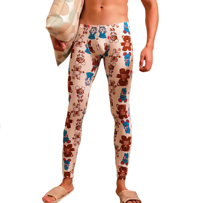 

Male thermal underwear print slim thermal pants underpants fitnes leggins hombre long cotton underwear men sleep bottoms