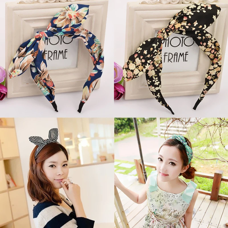 

1 pcs Cute Print Flower Solid Color Printing Headwear Hairband Metal Wire Scarf Headband Fashion Girls Hair Band Accessories