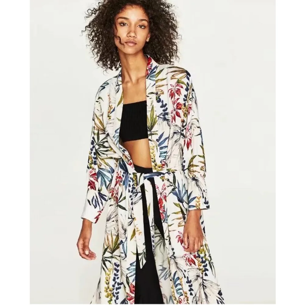 Women Ethnic Flower Print With Sashes Kimono Shirt Retro New Bandage Cardigan Blouse Tops Blusas Chemise Femme Blusa