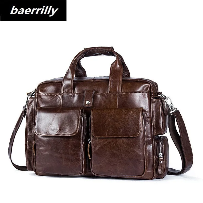 

HOT Vintage Crazy Horse Leather Men's Briefcase Laptop Bag Business Bag Genuine Leather Briefcase Men Shoulder Bag Crossbody bag