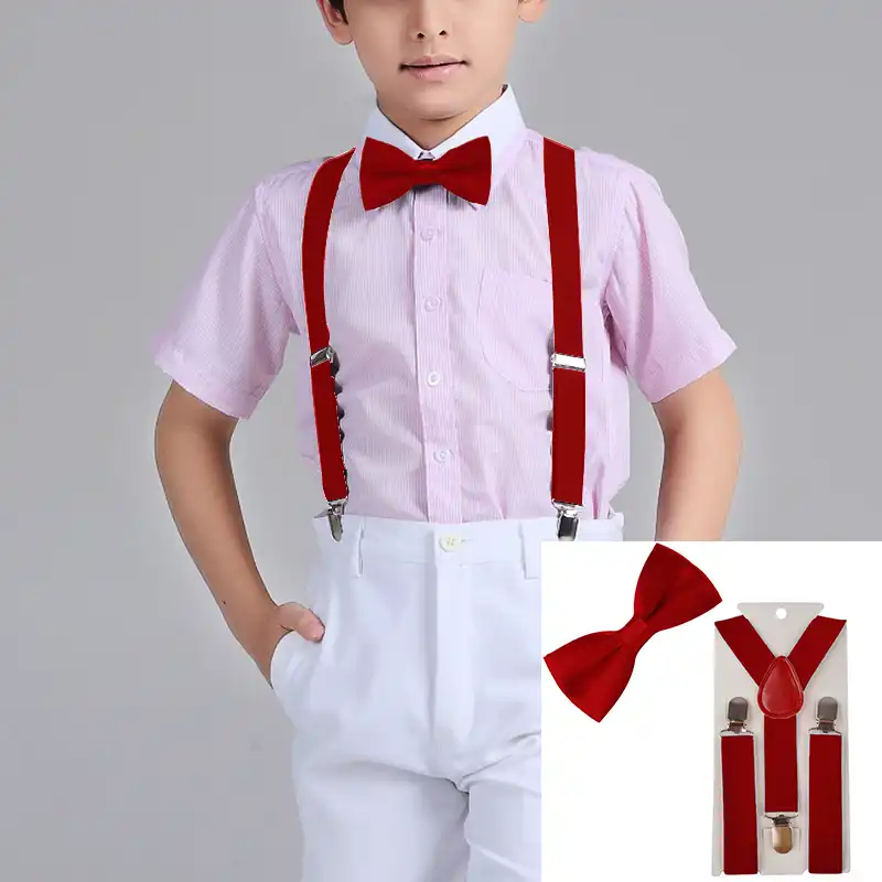 2PCS Boys Bowtie Kid Suspender Y Back Adjustable Elastic Boys