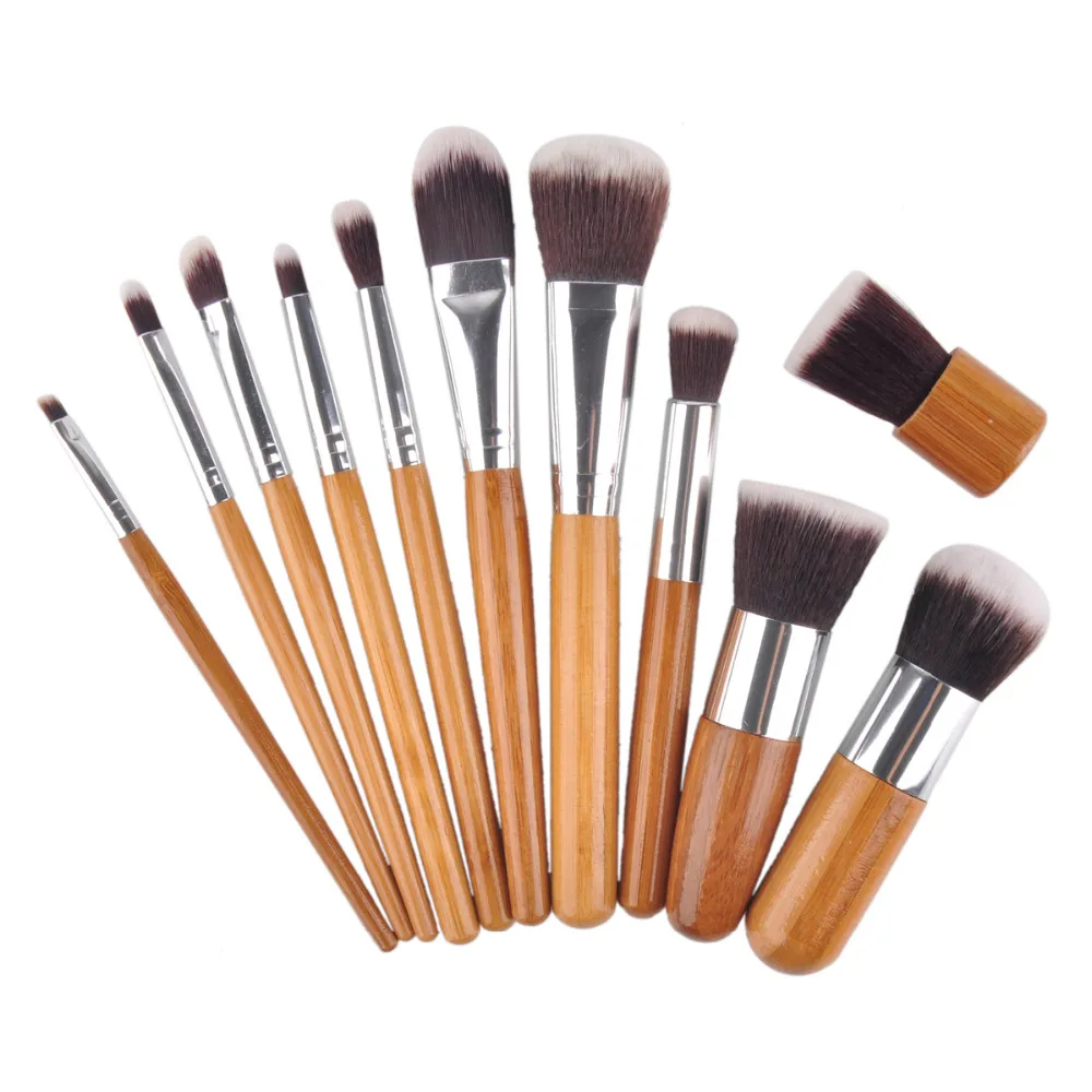 

11pcs/ set Bamboo Handle Makeup Brushes Professional Foundation Eyeshadow Blush Cosmetic Makeup Brushes Set Kit Pouch 11pcs/set