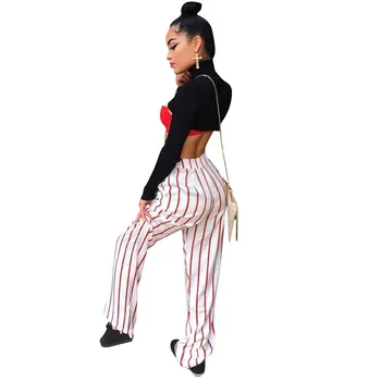 

Women Sexy Striped Wide Leg Pants 2019 Summer Fashion Loose High Waist Pants Elastic Waist Long Trousers