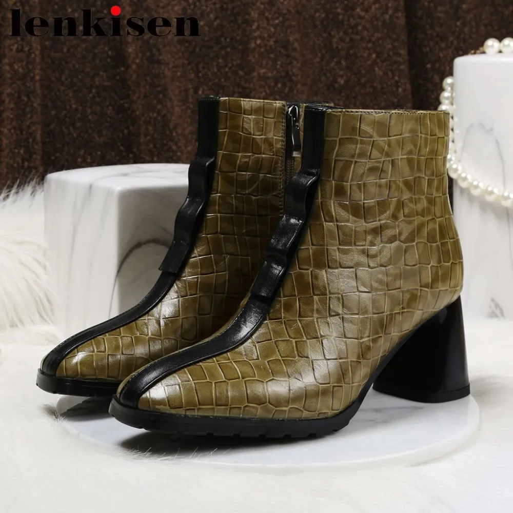 

2018 new fashion solid genuine leather pleated featured square toe strange high heels vintage large size zipper chelsea boot L23