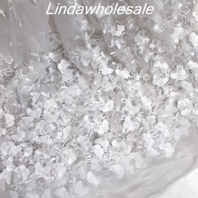 

White butterfly Net yarn embroidered fabric,wedding dress clothing dress material,125cm*45cm(half yard)/pcs