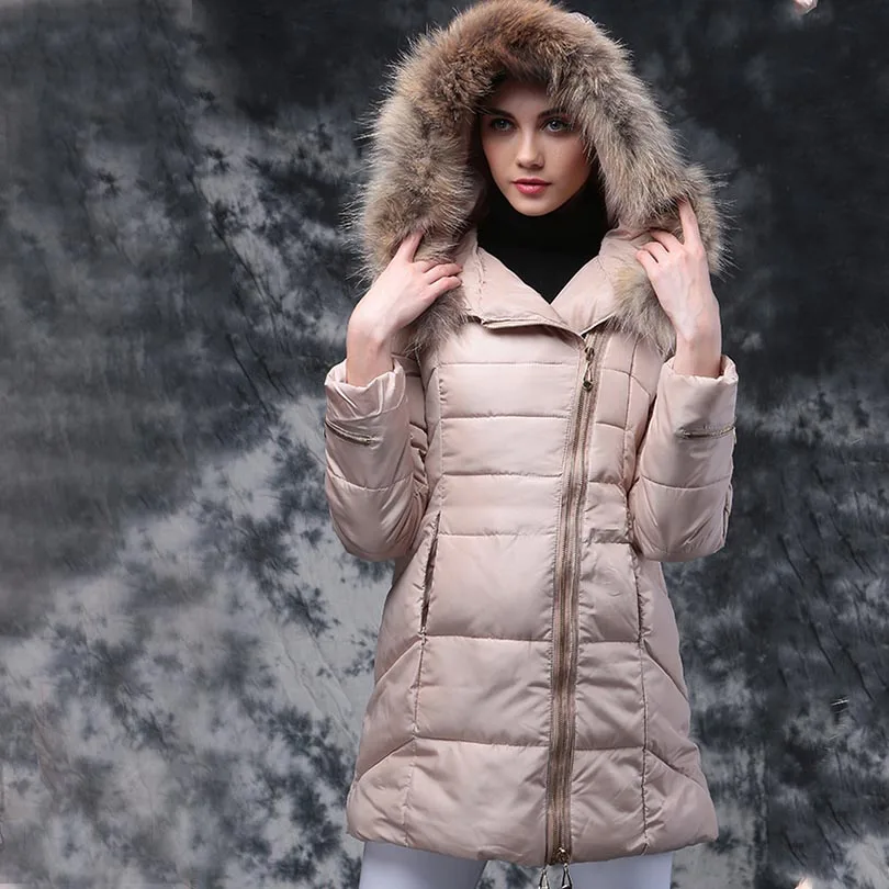 2016 Women Fashion Winter Down Coats Long Sleeve Racoon