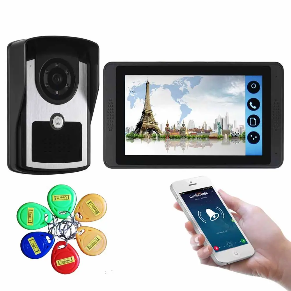 

Yobang Security Video Intercom 7 Inch Monitor WIFI Wireless Video Door Phone Doorbell Visual Intercom RFID Access Control System