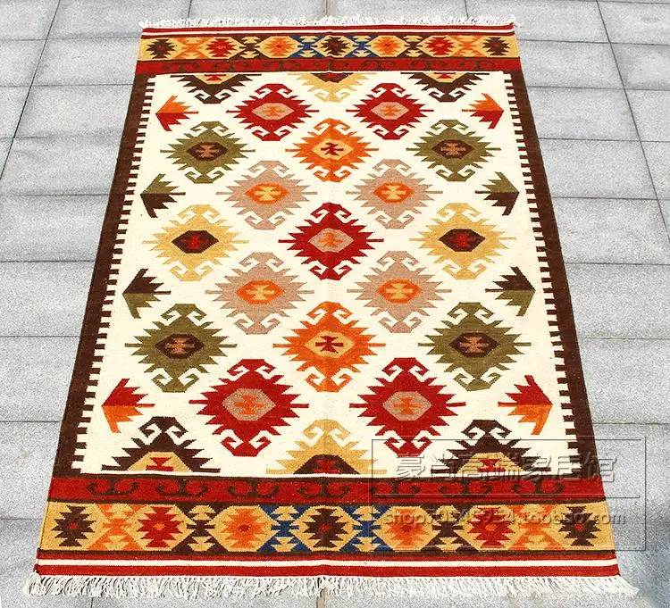 Mats Kilim Embroidered Runner Wool Bedroom Rug Geometric Carpet Bedroom