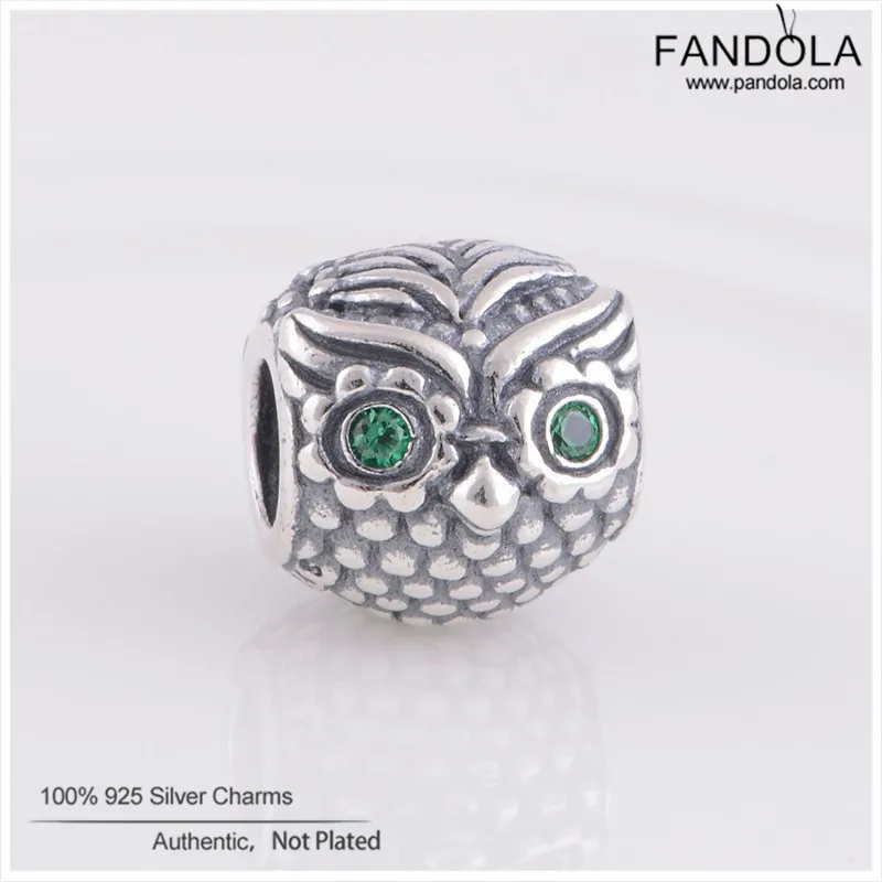 

100% 925 Sterling Silver Wise Owl Charms Beads with Dark CZ Fits Bracelets Original Charm 925 Jewelry mujer