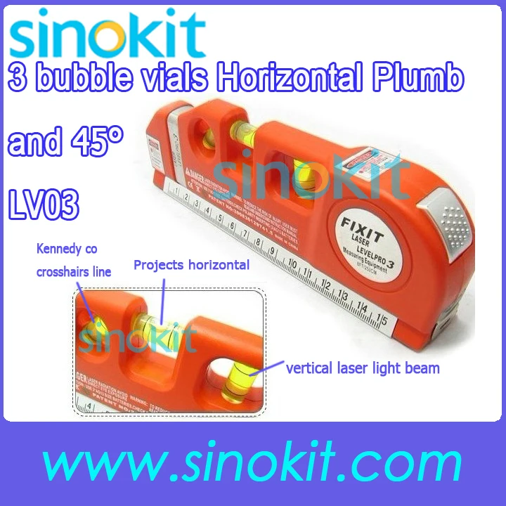 

3 bubble vials Horizontal ,Plumb and 45' 3 In1 Multifunctional Laser Level Marker W/250cm Measuring Tape LV03