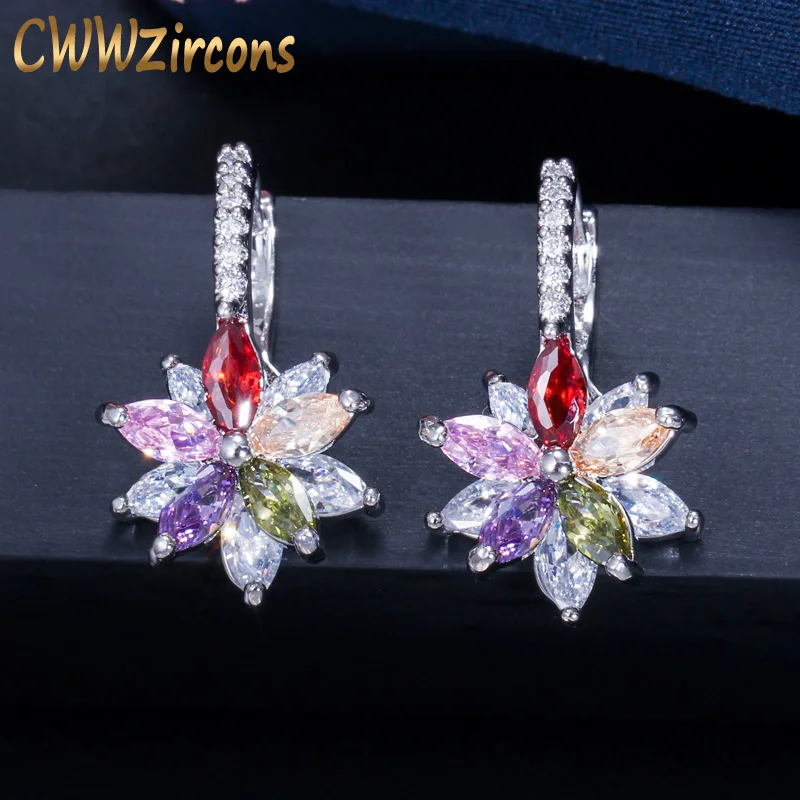 

CWWZircons Easy Wear Lovely Geometric Flower Milticolor Cubic Zirconia Stud Earrings for Women Party Fashion Jewelry 2019 CZ451