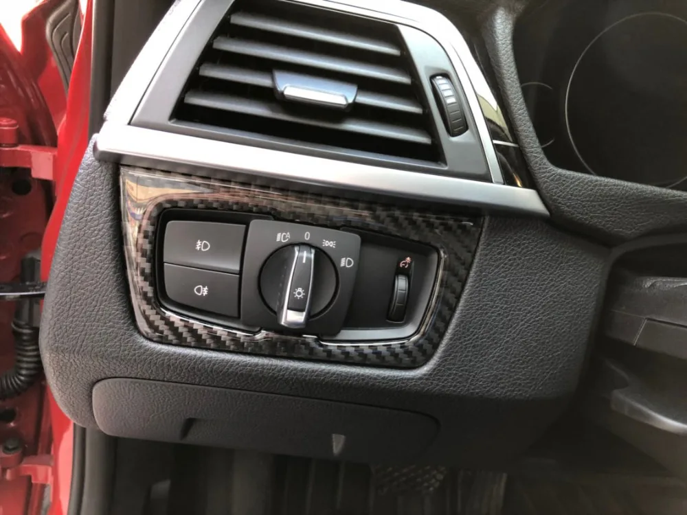 Carbon Fiber Headlight Switch Buttons Decorative Frame Cover Trim Dashboard Interior Molding Sticker for BMW F30 F34 Car Styling36 (3)