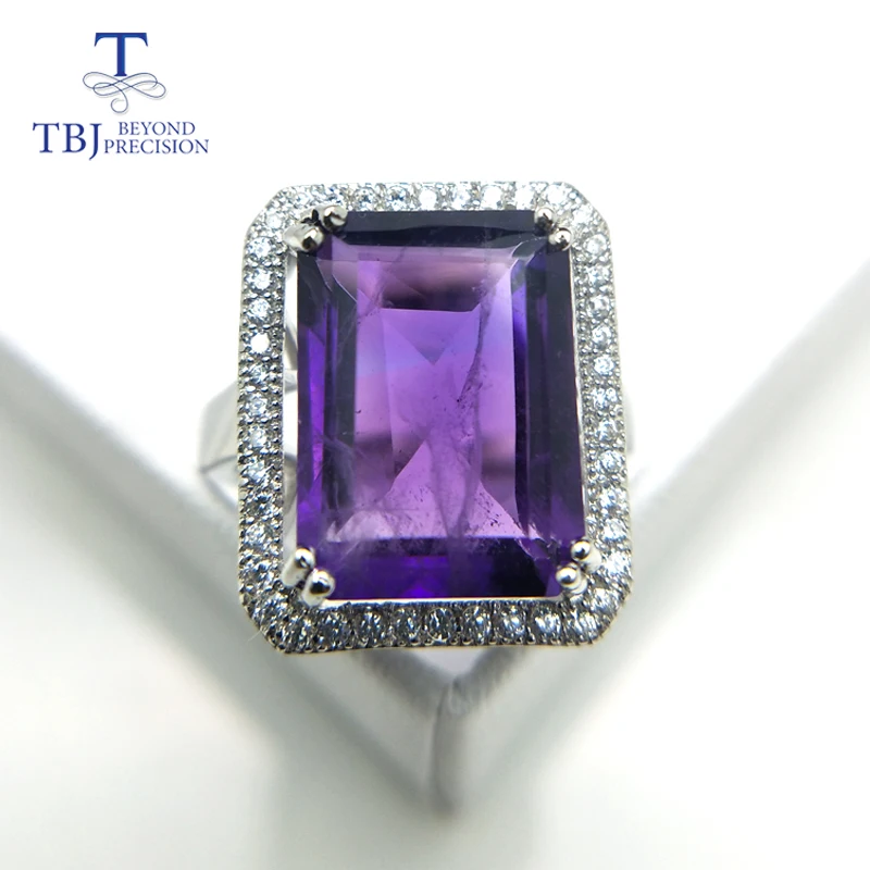 TBJ большой размер кольцо с натуральным аметистом oct10 * 14 8ct вверх аметист