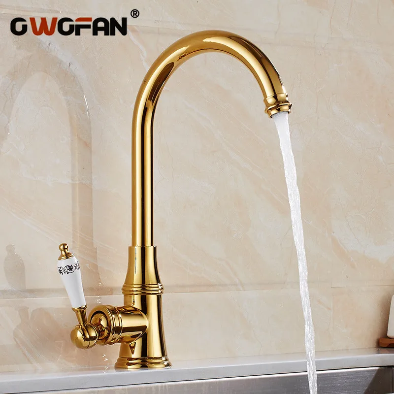 Kitchen Faucets Single Lever Faucet 360 Rotate Deck Mounted Kitchen Faucet Gold Single Holder Single Hole Mixers Taps N22-108 Kitchen Faucets Single Lever Faucet 360 Rotate Deck Mounted Kitchen Faucet Gold Single Holder Single Hole Mixers Taps N22-108
