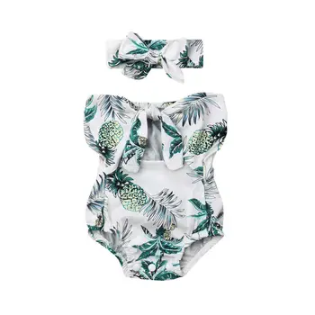 

Newborn Baby Girl Pineapple Print Romper Playsuit Jumpsuit Summer Holiday Clothes headband 2Pcs Set Summer Fashion Outfits 0-2T