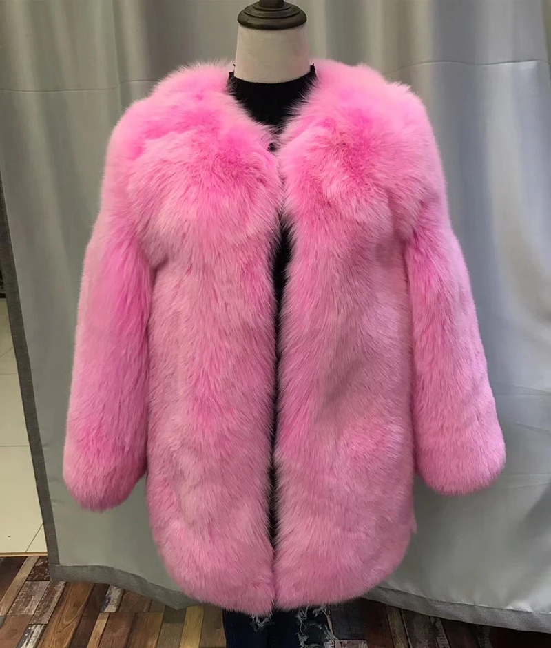 

rf0153B Luxury Natural Fox Fur coat Women Real Fox Fur Jacket Super Warm Whole Leather coat