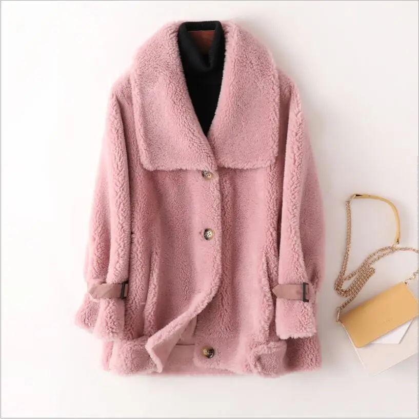 

2019 winter new loose large size sheep shearing Faux Fur Jacket Mid-Length fashion casual Fur Coat Women