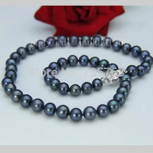 

HOT 0015212 GOOD ! AAA+8-9 MM BLACK POLYCHOME CULTURED PEARL NECKLACE