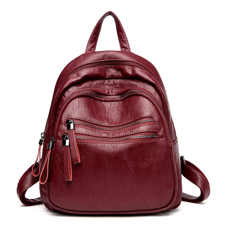 Fashion Soft Leather Women Backpack Black Backpacks For Teenage Girls School Bags Women Bag ...