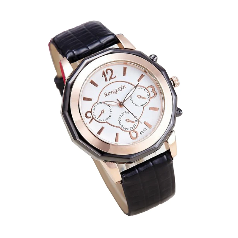 

Women Fashion Quartz Watch Ladies Automatic leather false three dials wristwatch top quality woman famous colorful clock vintage