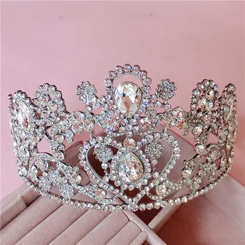 

Baroque Queen's crown rhinestone hair ornaments jewelry European princess bride wedding headdress wedding luxury accessories