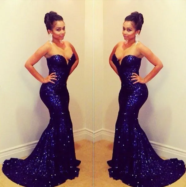 

Custom Made Royal Blue Shiny Beaded Mermaid Evening Dresses 2015 Vestidos De Fiesta Longo Free Shipping