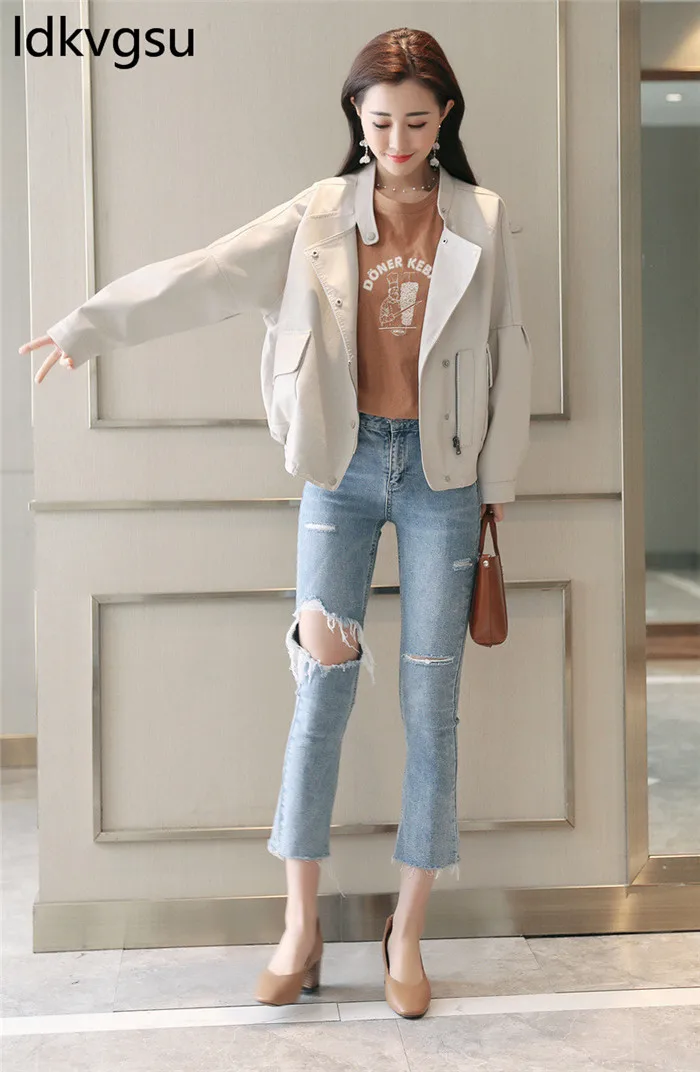 Весна chaqueta motera женские Куртки из искусственной кожи новые корейские женские Jaquetas Feminina Короткие повседневные свободные черные пальто f107