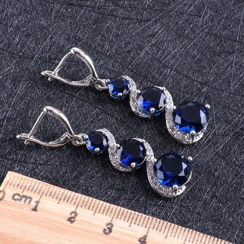 Синий Циркон Серебро 925 Свадебные Ювелирные наборы женское ожерелье с подвеской для костюма кольца браслеты серьги с камнями набор подарочная коробка